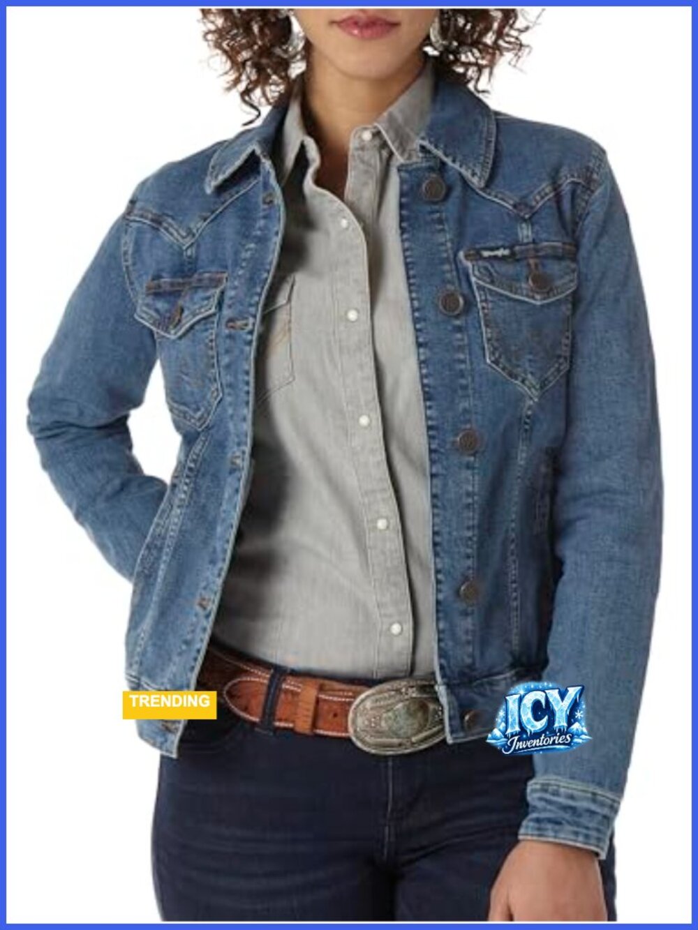 Wrangler Denim Jacket - 98% Cotton, 2% Spandex, Unlined, Button Front, Spade